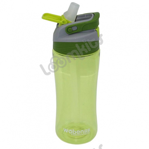 Пластиковая бутылка Woben с поилкой, зеленая, 500 мл
